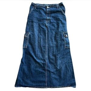 VINTAGE 90s Women’s  Indie Grunge Streetwear Denim Cargo Maxi Skirt Sz 11/12